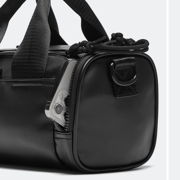 NWT Fabletics Black Vegan Leather Mini Duffle Bag Crossbody - Picture 3 of 5